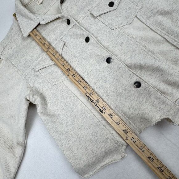 POL Women's Knit Jacket Small Cream/Gray French Terry Balloon Sleeve Oversized - Picture 13 of 15